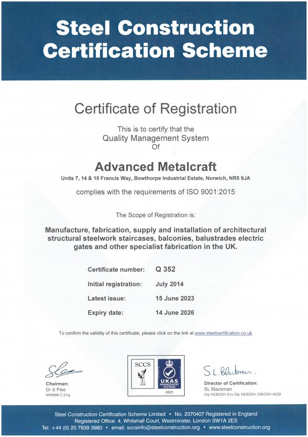 Advanced Metalcraft QMS Cert to 14.06.2026